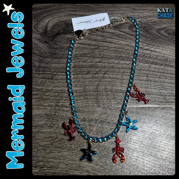 Betsey Johnson Mermaid Jewels Lobster Starfish Charm Tennis Necklace Beach July - Picture 9 of 12